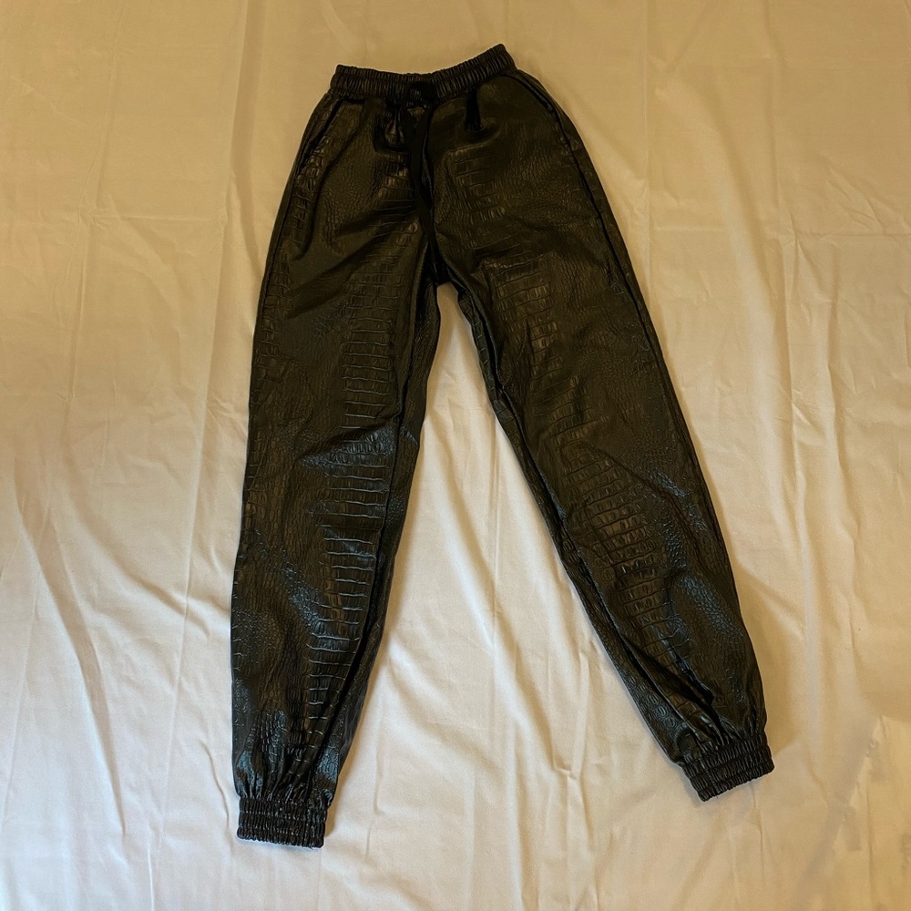 Missguided Black alligator print leather pants